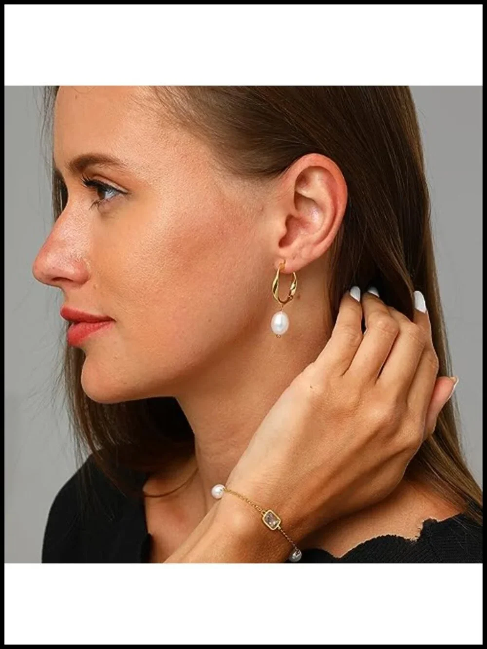 Pearl Drop Earrings for Women 18k Gold Plated Huggie Hoop Bridesmaid Jewelry